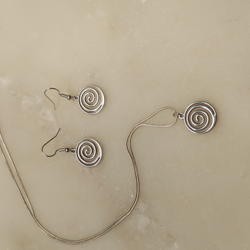 BOGO! New! 3-Piece Set Silver Spiral Earrings & Necklace
